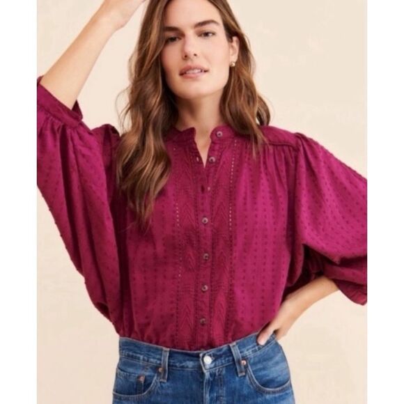Pilcro Tops - Pilcro by‎ Anthropologie Tavi magenta button down oversized blouse top size xs
